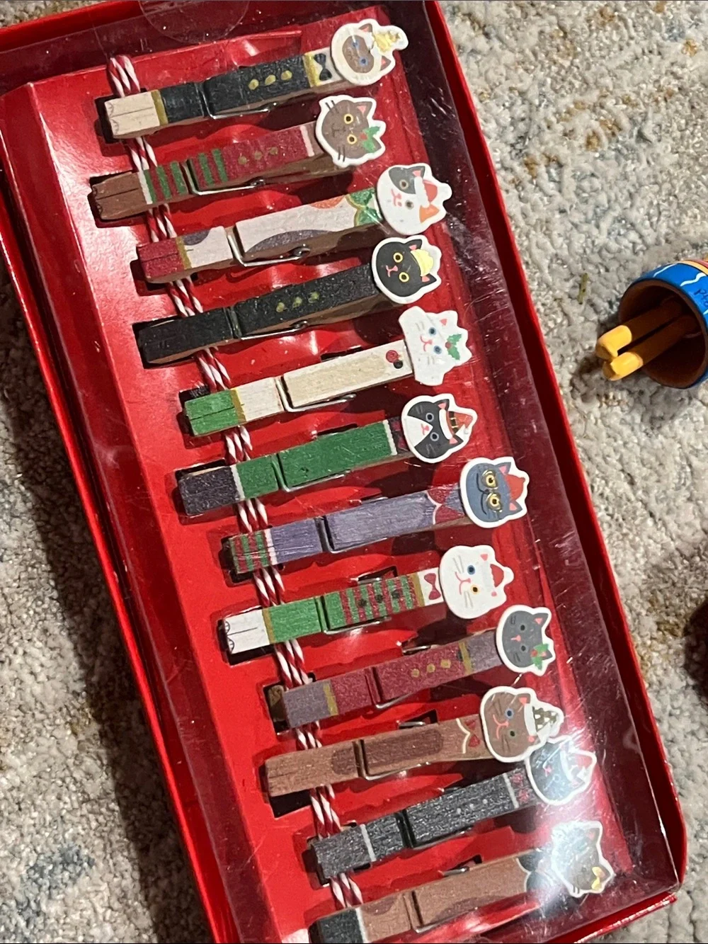 I Love My Cat Red Ornament & Assorted Cat Clothespin Set - Christmas lot z95